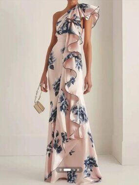 New Fehaute Pink Dress with Blue Flowers